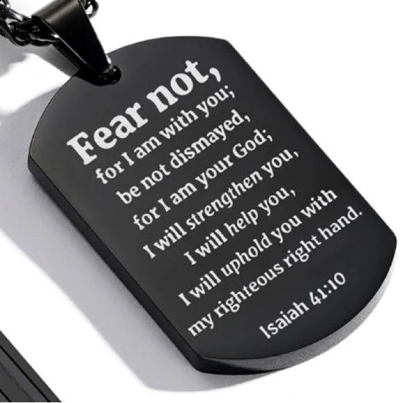 Fear Not Bible Verse Black Dog Tag Necklace - Picture 4 of 6